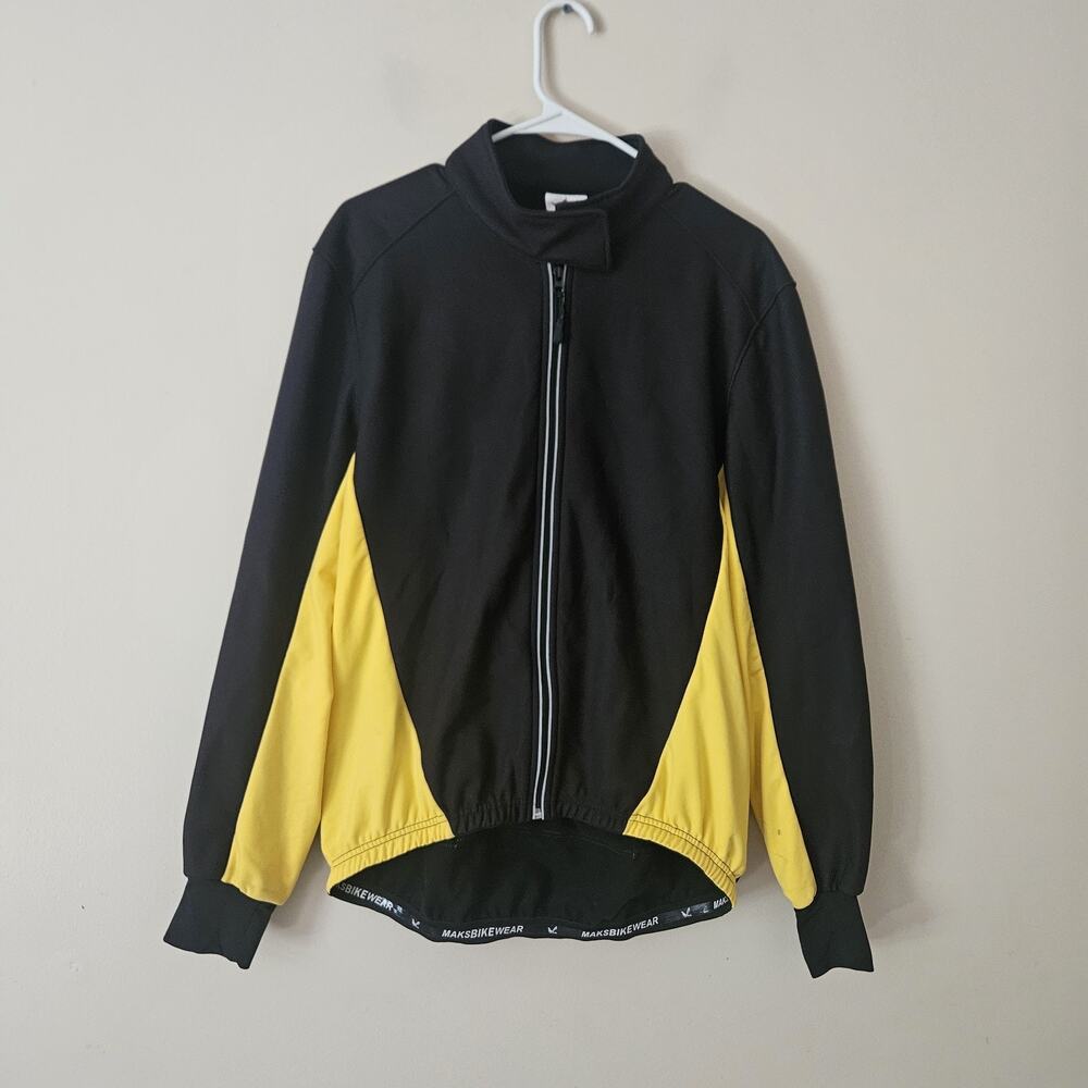 Maks Bike Wear Jacket Yellow Black Refective Cycling Medium Full Zip